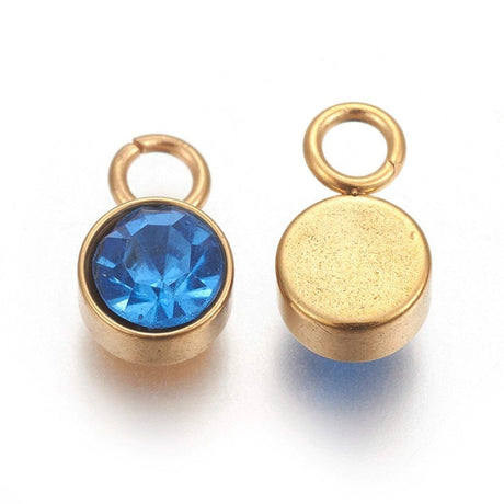 Vandfast Vedhæng Med Safir Blå Glas – 18K Forgyldt Stål (10x6mm, 2 Stk.) - Uniq Perler - 113827