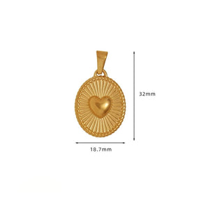 Water-resistant Pendant, Oval with Heart - Gold-plated Steel (32x18.7 mm) - Uniq Perler - 115168