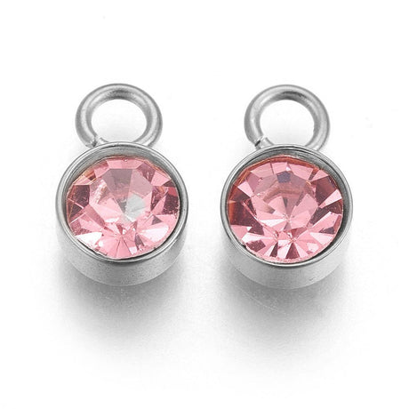 Vandfast Vedhæng – Rosa Glas, Stål (10x6mm, 2 stk.) - Uniq Perler - 576531
