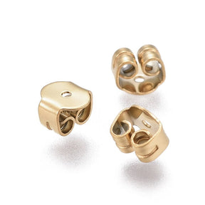 Water-resistant Ear nuts - Gold-plated Steel (6x4.5x3mm), 100 pcs - Uniq Perler - 847579