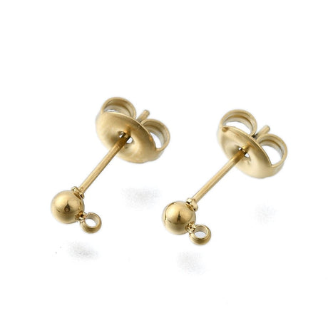 Vandfaste Ball Ørestikkere Med Øje, 18K Forgyldt Stål, (16x3mm) - Uniq Perler - 202035