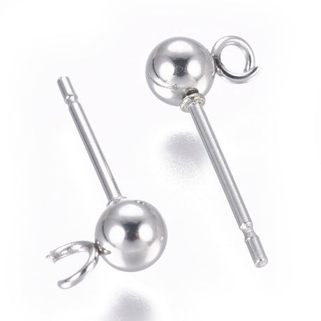 Vandfaste Ball Ørestikkere Med Øje - Stål (15x4mm) - Uniq Perler - 117035