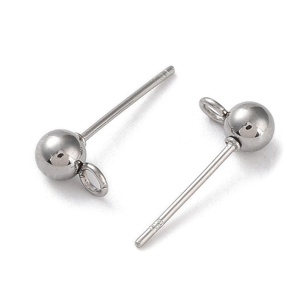 Vandfaste Ball Ørestikkere Med Øje, Stål,(16x4mm) - Uniq Perler - 114807