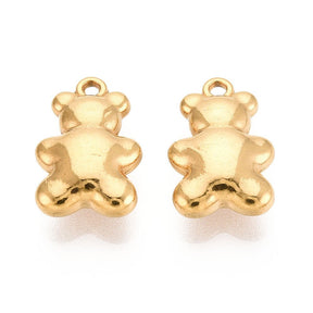 Vannfaste Bamse Anheng – 18K Forgylt Stål (15.5x10x5mm) 2 stk - Uniq Perler - 