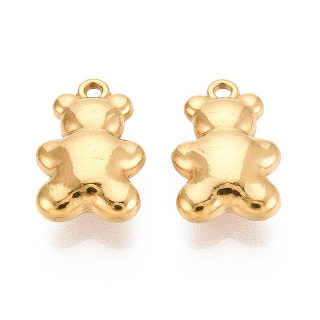 Vandfaste Bamse Vedhæng – 18K Forgyldt Stål (15.5x10x5mm) 2 stk - Uniq Perler - 