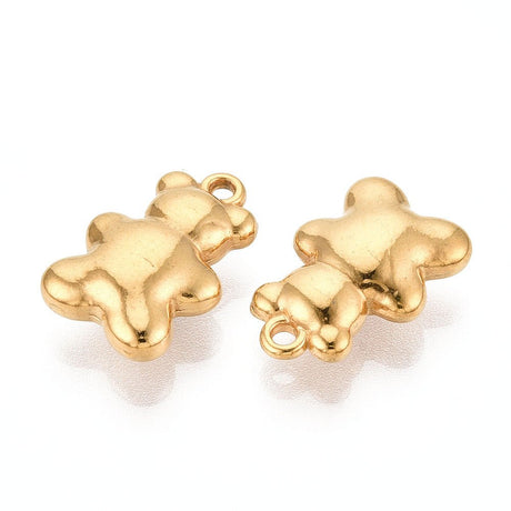 Vandfaste Bamse Vedhæng – 18K Forgyldt Stål (15.5x10x5mm) 2 stk - Uniq Perler - 