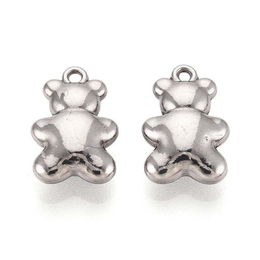 Vandfaste Bamse Vedhæng – Stål (15.5x10x5mm) 2 stk - Uniq Perler - 