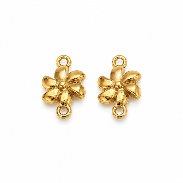 Vandfaste Blomst Connector Mellemled – 18K Forgyldt Stål (11x6,8mm) 2 stk. - Uniq Perler - 122222