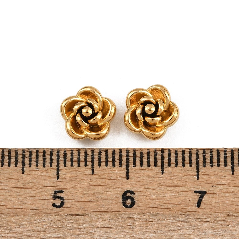 Vandfaste Blomster Stål Perler – 18K Forgyldt (8x7,5mm) 4 stk. - Uniq Perler - 116012