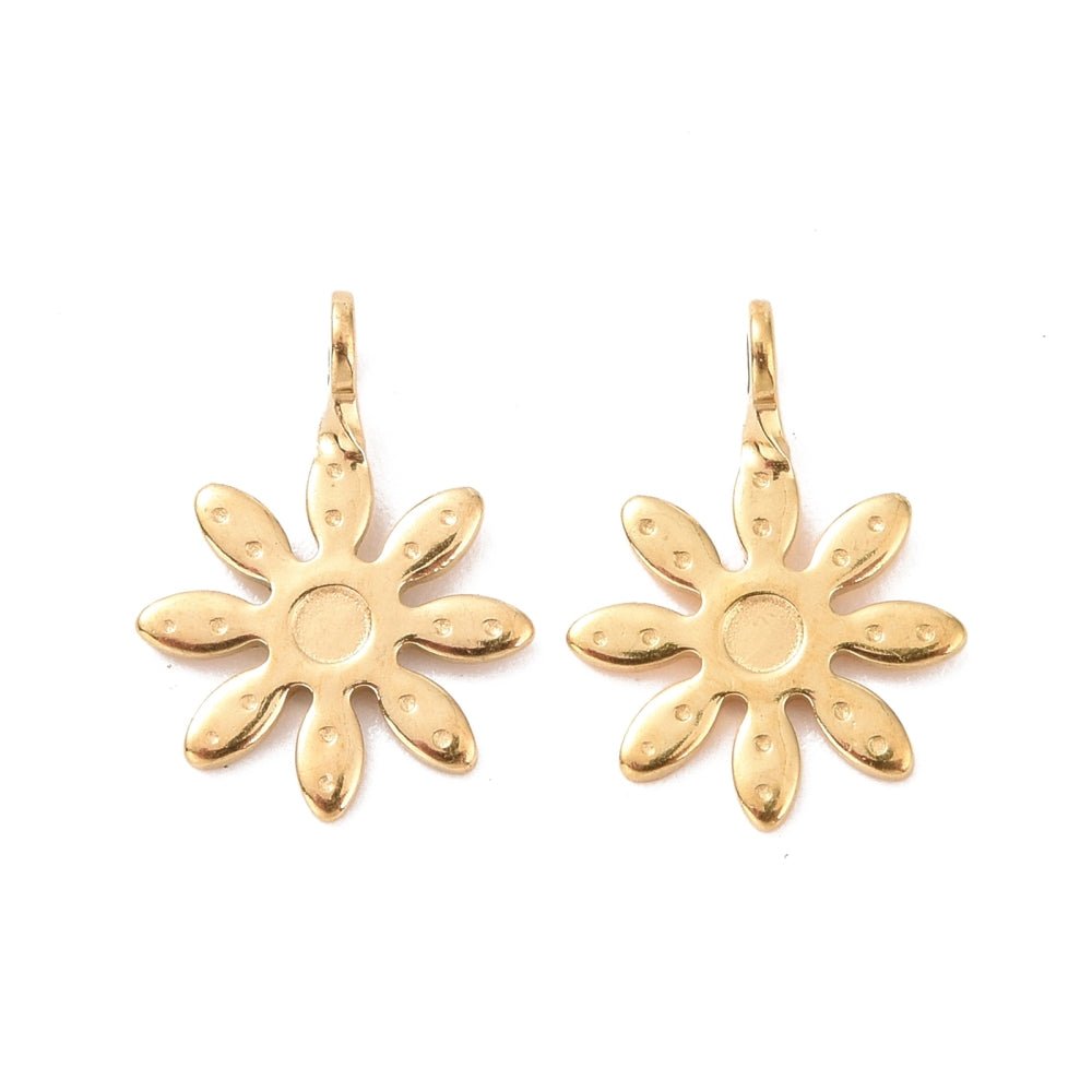 Vandfaste Blomster Vedhæng – 18K Forgyldt Stål (7x10x2mm) 4 stk - Uniq Perler - 