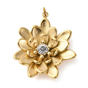 Wasserfeste Blumen Anhänger mit Strasssteinen – 18K Vergoldet Stahl (26x23x4mm) - Uniq Perler - 