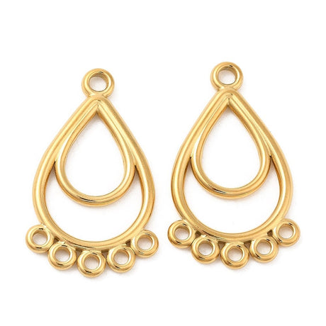 Vandfaste Chandelier Vedhæng, Forgyldt Stål, 32x19mm, 2 stk. - Uniq Perler - 113457