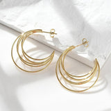 Vandfaste Creoler Med Flere Lag, 18K Forgyldt Stål,(32mm) - Uniq Perler - 114909