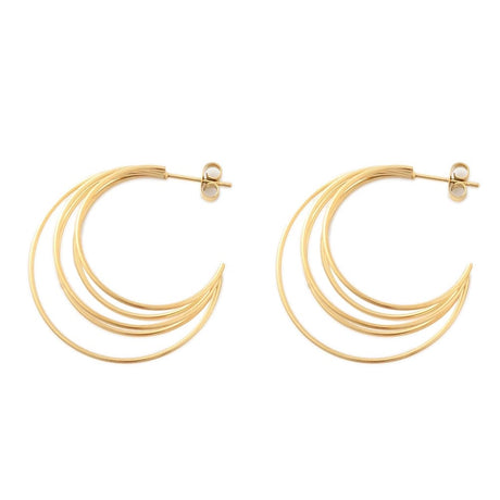 Vandfaste Creoler Med Flere Lag, 18K Forgyldt Stål,(32mm) - Uniq Perler - 114909