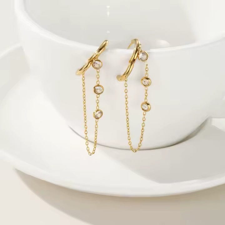 Vandfaste Creoler Med Kæde Og Zirkonia – 18K Forgyldt - Uniq Perler - 115173