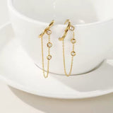 Vandfaste Creoler Med Kæde Og Zirkonia – 18K Forgyldt - Uniq Perler - 115173