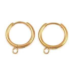 Water-resistant Hoops With Eye - 18K Gold-plated Steel (16mm) - Uniq Perler - 115738