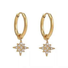 Water-resistant Hoops with pendant with clear zirconia stones - Uniq Perler - 113838