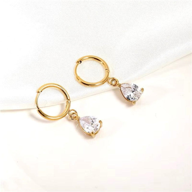 Vandfaste Creoler Med Zirkonia Vedhæng - Uniq Perler - 113839