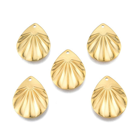 Vandfaste Dråbe Vedhæng Med Mønster, Forgyldt Stål, 22x17x1mm, (2 stk.) - Uniq Perler - 113461