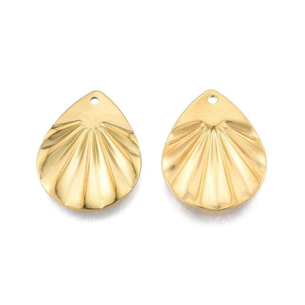 Vandfaste Dråbe Vedhæng Med Mønster, Forgyldt Stål, 22x17x1mm, (2 stk.) - Uniq Perler - 113461