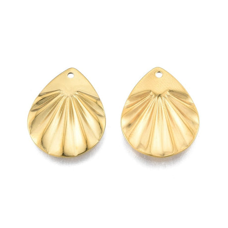 Vandfaste Dråbe Vedhæng Med Mønster, Forgyldt Stål, 22x17x1mm, (2 stk.) - Uniq Perler - 113461