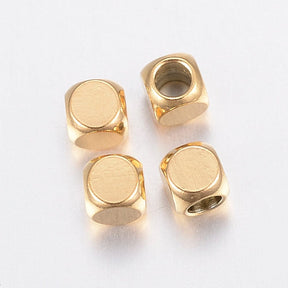 Water-resistant Square Cube Beads, Gold-plated Steel, 3x3x3mm, 10 pcs. - Uniq Perler - 113465