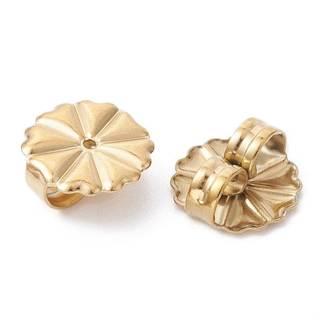 Vandfaste Flower Bagstoppere - Forgyldt Stål (10x5,5mm), 3 par - Uniq Perler - 113468