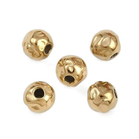 Vandfaste Hamrede Stål Perler – Runde, 18K Forgyldt (6mm) 6 stk. - Uniq Perler - 116010