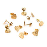 Water-resistant Heart Ear studs With Pattern - 18K Gold-plated Steel (12x9mm) - Uniq Perler - 117461