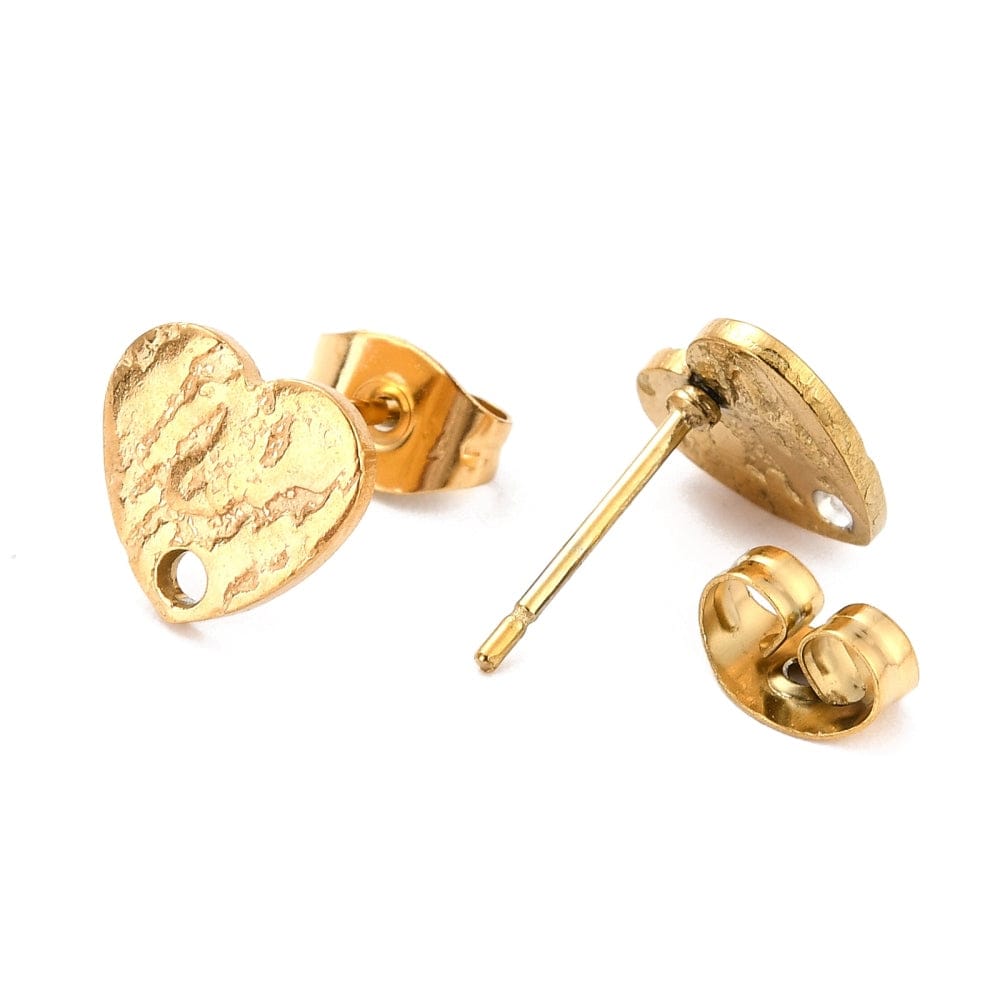 Vandfaste Hjerte Ørestikkere Med Tekstur - 18K Forgyldt Stål (12x9mm) - Uniq Perler - 167556