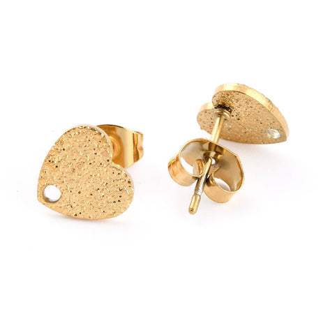 Water-resistant Heart Ear studs With Texture - 18K Gold-plated Steel (8.5x9mm) - Uniq Perler - 167556