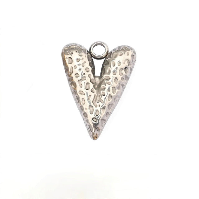 Vandfaste Hjerte Vedhæng Med Struktur, Stål, 15x12mm - Uniq Perler - 456778