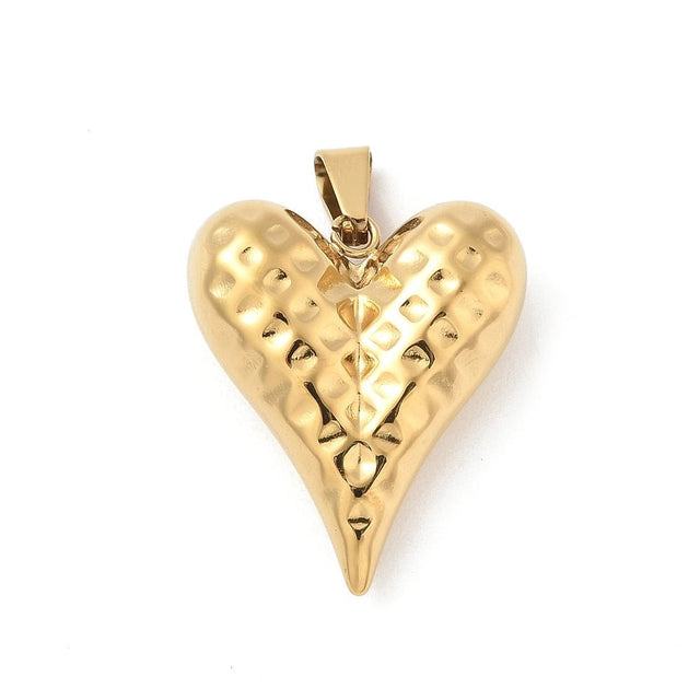 Vandfaste Hjerteformede Vedhæng – 18K Forgyldt Stål (27x23x9mm) 1 stk. - Uniq Perler - 124072