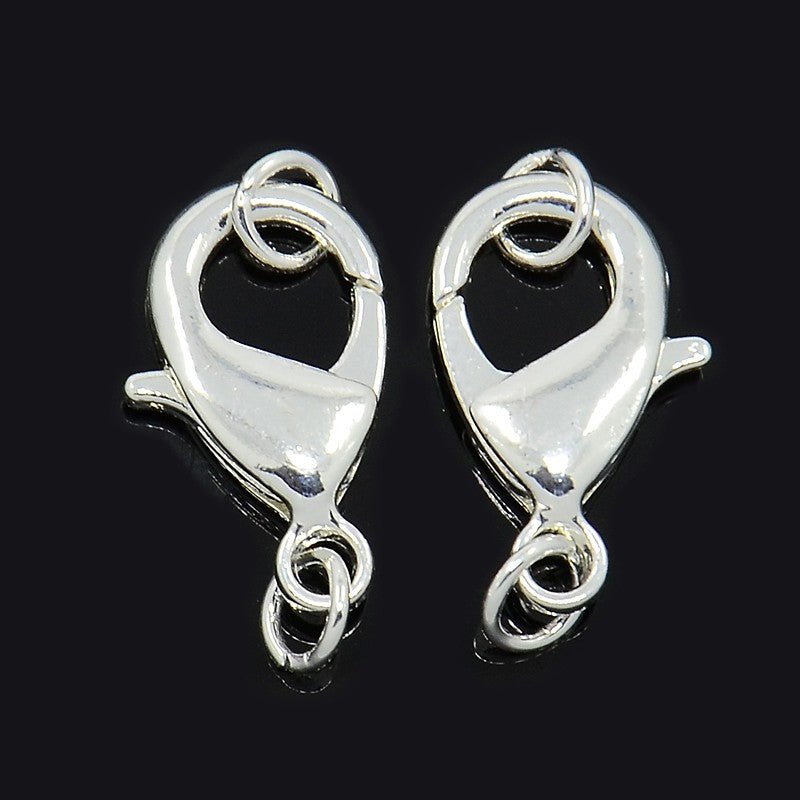 Vandfaste Karabinlåse Med Øskner – Sølvbelagt Messing (10x6mm) 10 stk. - Uniq Perler - 119081