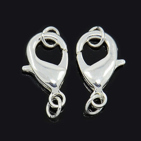 Vandfaste Karabinlåse Med Øskner – Sølvbelagt Messing (10x6mm) 10 stk. - Uniq Perler - 119081
