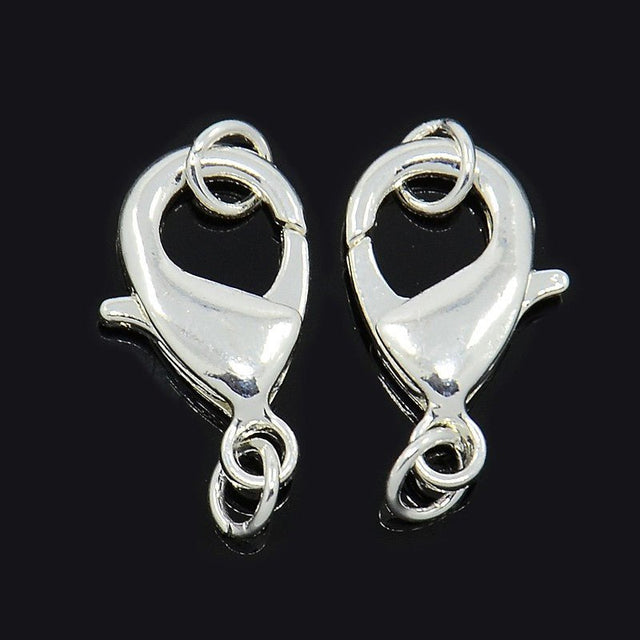 Vandfaste Karabinlåse Med Øskner – Sølvbelagt Messing (10x6mm) 10 stk. - Uniq Perler - 119081