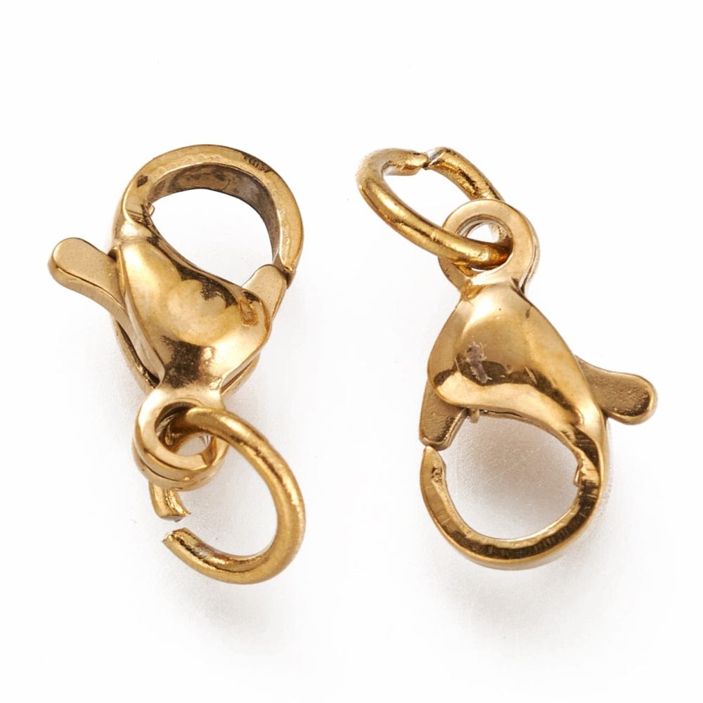 Vandfaste Karabinlåse Inkl. Øsken – Forgyldt Stål (10x7mm, 2 stk) - Uniq Perler - 99933