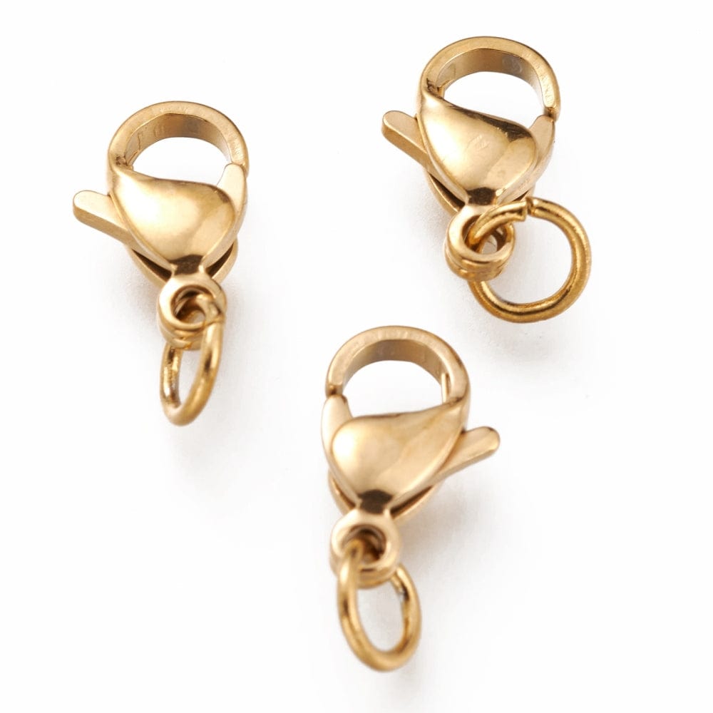 Vandfaste Karabinlåse Inkl. Øsken – Forgyldt Stål (11x7x3mm, 10 stk) - Uniq Perler - 113992