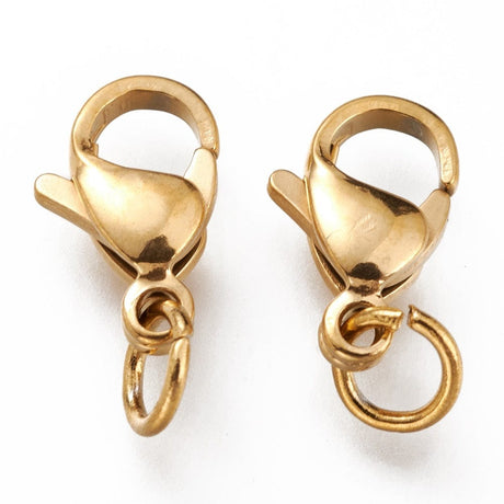 Vandfaste Karabinlåse Inkl. Øsken – Forgyldt Stål (11x7x3mm, 10 stk) - Uniq Perler - 113992