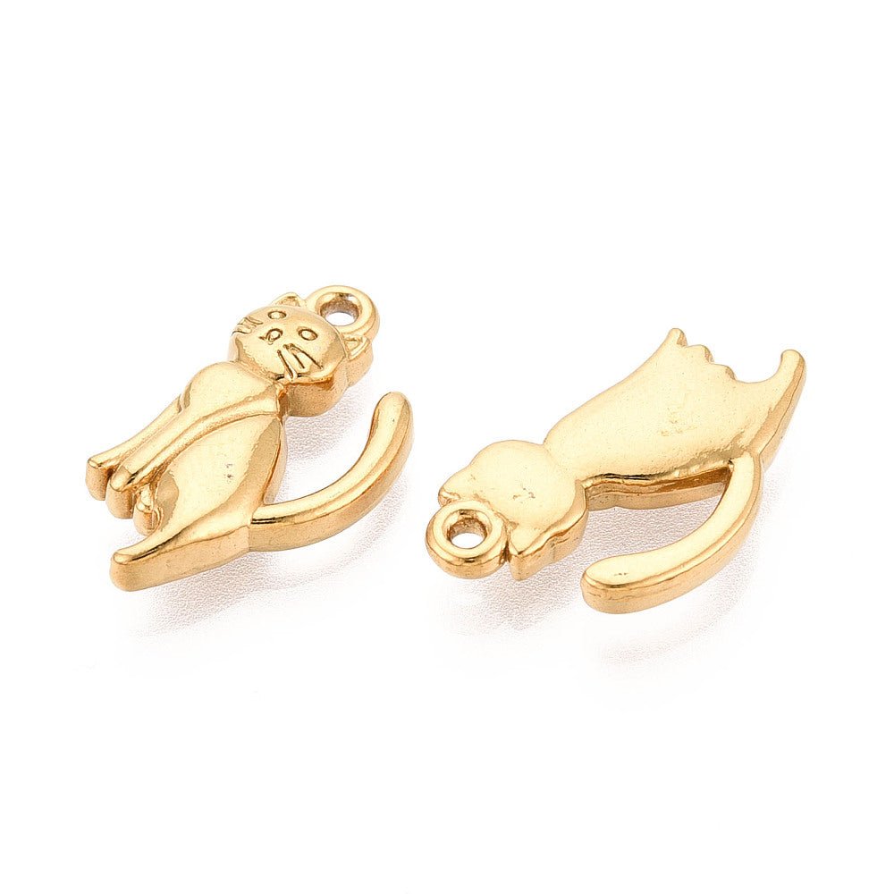 Vandfaste Katte Vedhæng – 18K Forgyldt Stål (20.5x11.5x3.5mm) 2 stk - Uniq Perler - 
