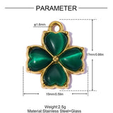 Vandfaste Kløver Vedhæng Med Cat Eye – Grøn, 18K Forgyldt Stål (17x15mm) - Uniq Perler - 121463