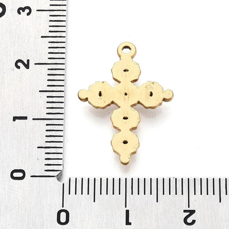 Vandfaste Kors Vedhæng – 18K Forgyldt Stål Med Rhinsten (22x15.5x2mm) - Uniq Perler - 118933