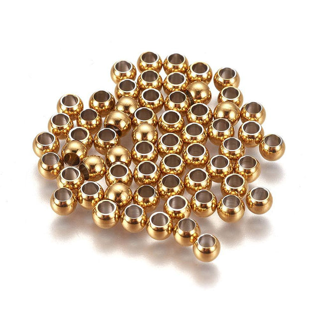 Vandfaste Mellemleds Perler – Rund, 18K Forgyldt Stål (4x3mm) 10 stk. - Uniq Perler - 123996