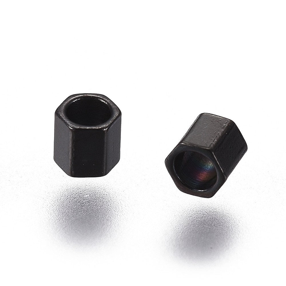 Vandfaste Mellemleds Perler – Sekskantet, Sort Stål (2x2x2mm) 10 stk. - Uniq Perler - 126381