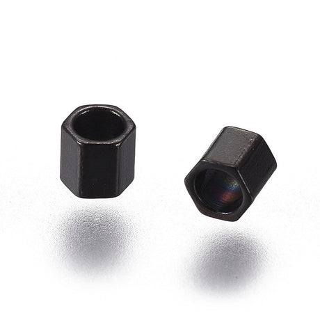 Vandfaste Mellemleds Perler – Sekskantet, Sort Stål (2x2x2mm) 10 stk. - Uniq Perler - 126381