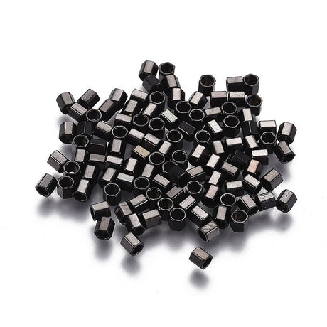 Vandfaste Mellemleds Perler – Sekskantet, Sort Stål (2x2x2mm) 10 stk. - Uniq Perler - 126381