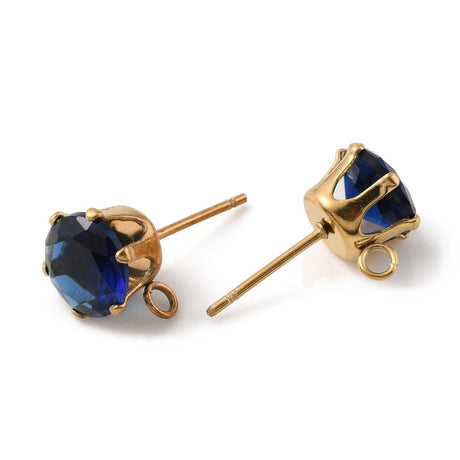 Vannfaste Ørestift med Kubisk Zirkonia – Mørkeblå, 18K Forgylt Stål (10,5x8mm)