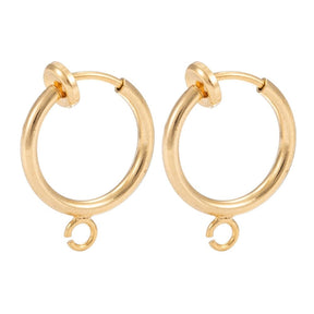Water-resistant Clip-on Earring Hoops - Gold-plated Steel, (13mm) - Uniq Perler - 0000004260