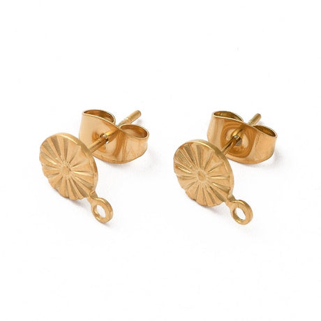 Vandfaste Ørestikkere Med Mønster Og Øje – 18K Forgyldt Stål (9.5x7mm) - Uniq Perler - 113499